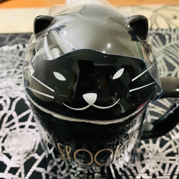 Rae Dunn Black SPOOKY Mug with cat topper - Picture 2 of 2